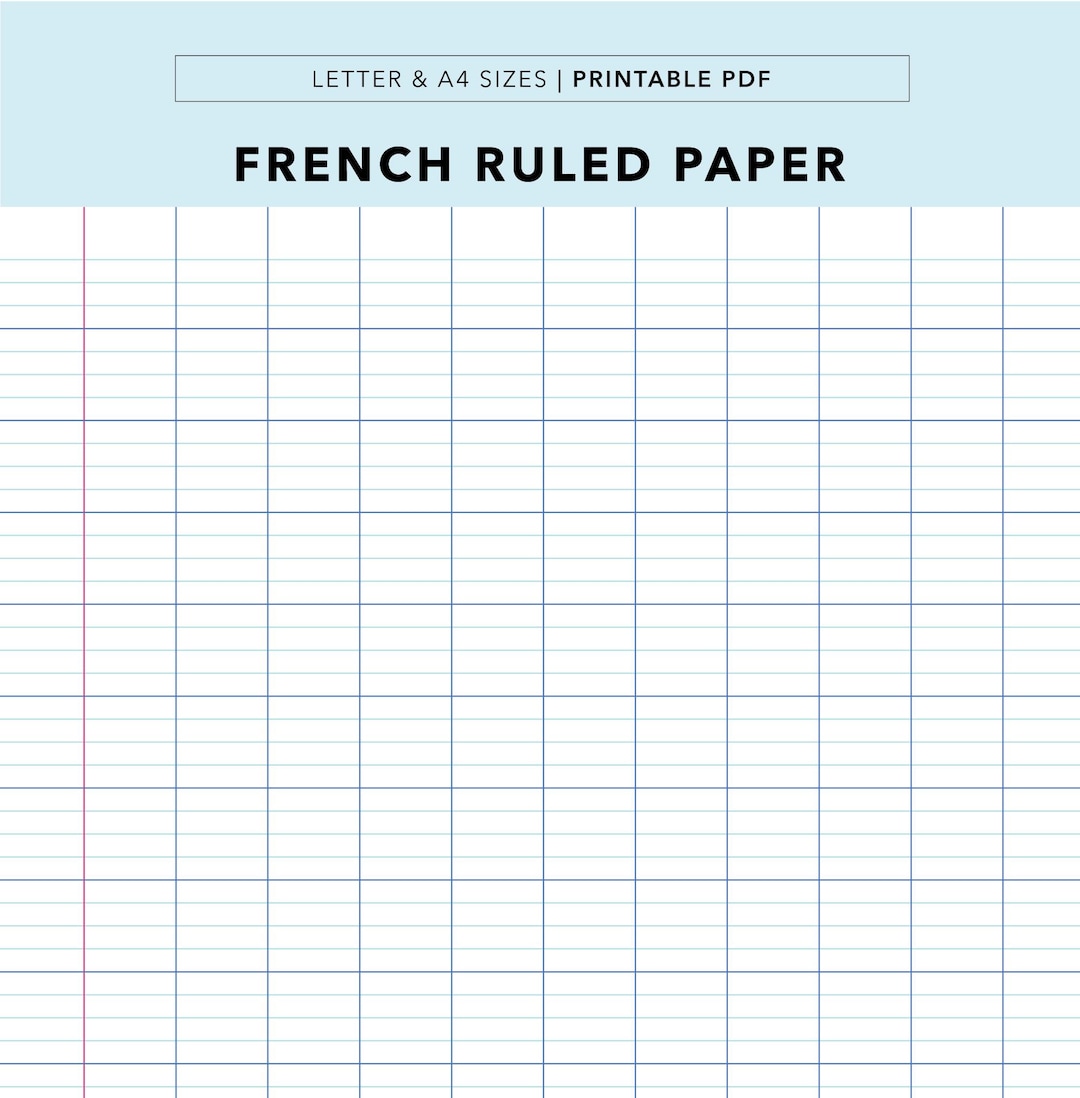 French Language Ruler Paper Printable French Ruled Writing Paper, Cursive Handwriting Practice Grid ...