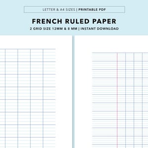 フランス語罫線紙：筆記体練習シートセット。小・大グリッドサイズ（印刷可能なPDF）
