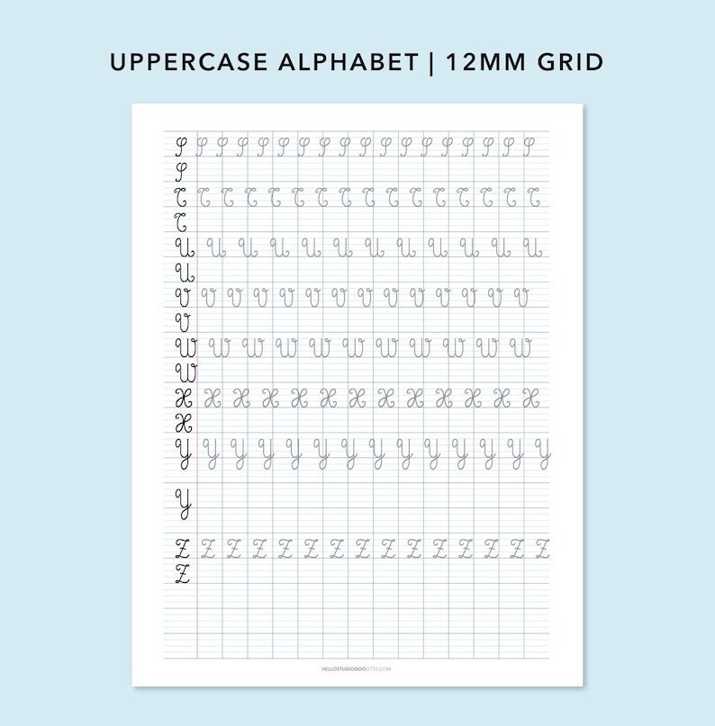 Cursive Writing Practice Sheet: Uppercase Alphabet, French Ruled Paper ...
