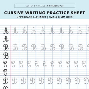 筆記体練習シート：大文字アルファベット、フランス語罫線紙、小8MMグリッド（デジタルダウンロード）