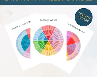 Emotions Wheel Bundle: Mental Health Therapy Charts (Digital Download)