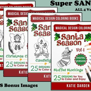 All 4 Volumes Santa Season Christmas Coloring Books 99 Mandalas, Patterns & Drawings to Color and Enjoy Magical Design Coloring Books image 1