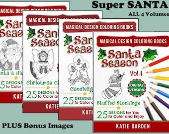 All 4 Volumes - Santa Season Christmas Coloring Books 99+ Mandalas, Patterns & Drawings to Color and Enjoy - Magical Design Coloring Books
