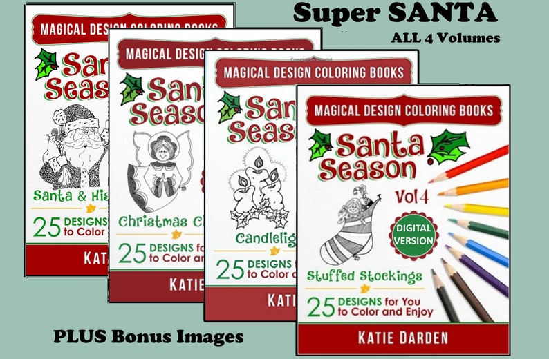 All 4 Volumes Santa Season Christmas Coloring Books 99 Mandalas, Patterns & Drawings to Color and Enjoy Magical Design Coloring Books image 1