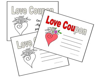 LOVE Coupons - Print & Color Your Own Valentine or Anniversary Coupon Cards - 12 Designs with 12 blanks -Original Artwork-Adult Coloring PDF