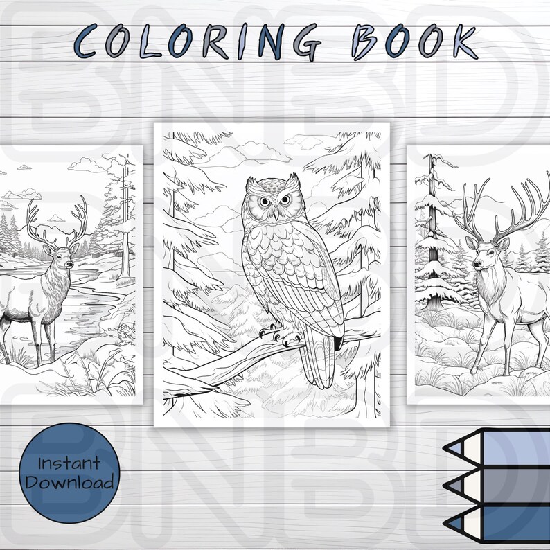 132 Winter Animal Coloring Book, Printable Pages, Snowy Wildlife
