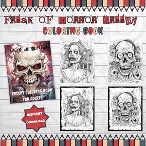105 Freak of Horror Creepy Coloring Book for Adults (Rec), Horror, Creepy, Grayscale Coloring Pages, Halloween, Scary, Haunted, Dark Fantasy