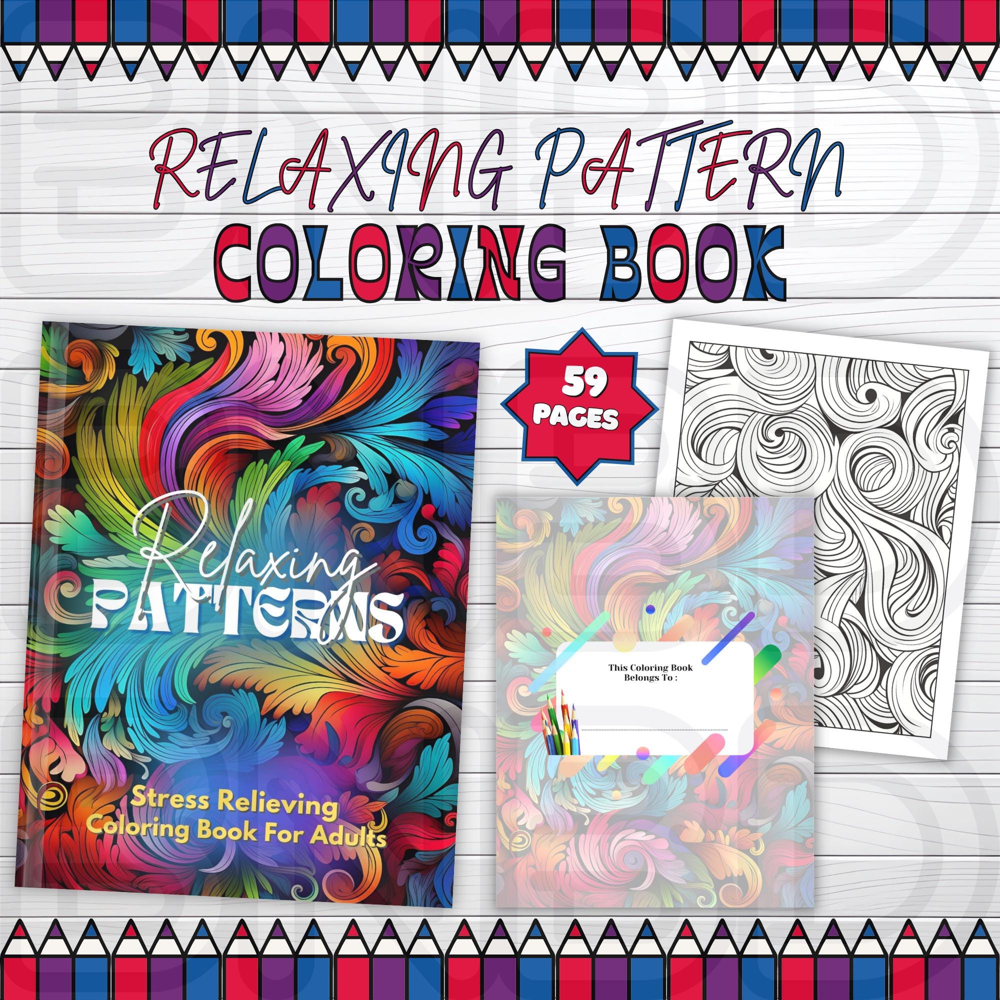 59 Relaxing Patterns Coloring Book, Printable Mandala Spiral Waves ...