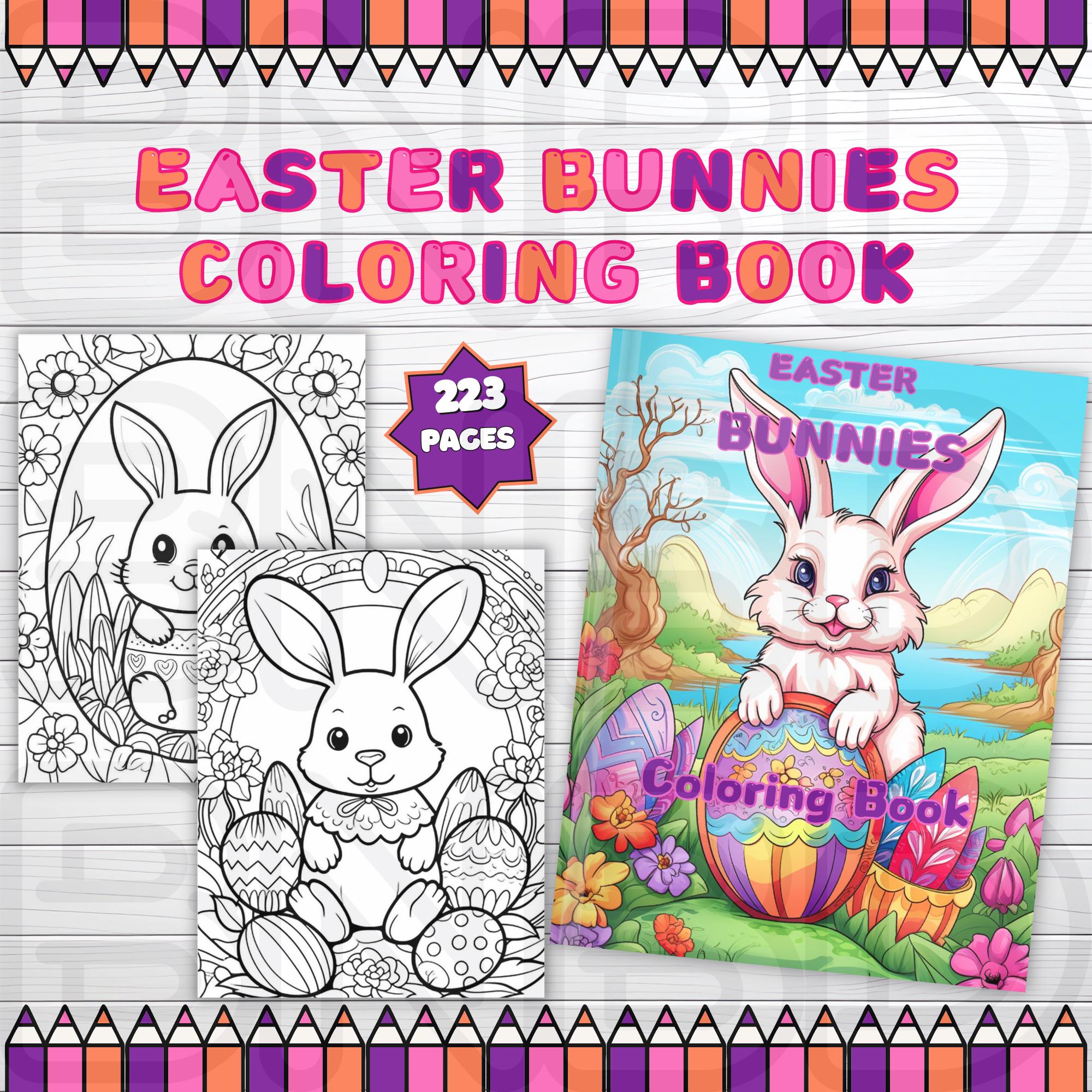 223 Easter Bunnies Coloring Book, Shaded and Grayscale, Easter Bunnies, Spring Coloring Pages, Kawaii Easter Bunnies, Easter Coloring Pages