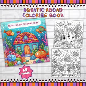 65 Aquatic Abode Coloring Book, Cartoon Kawaii Fish Coloring Pages, 8.5 X 8.5 in. Underwater Adventures, Sea Life Coloring, Underwater World
