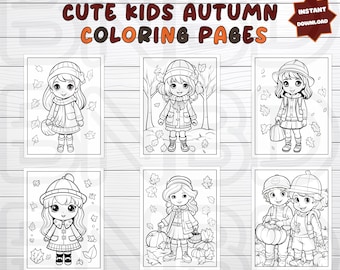 94 Cute Kids Autumn Coloring Pages, Boys and Girls Coloring Pages, Fall Season Coloring, Chibi and Kawaii Kids Coloring, Fall Activities