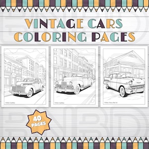 40 Vintage Cars Coloring Pages, Shaded and Grayscale, Classic Cars and Trucks, Muscle Cars, Collector Cars, Car Lovers and Enthusiasts