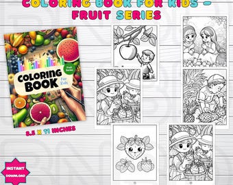 22 Fruit Themed Coloring Book, Kids Coloring Book, Printable Coloring Pages, Coloring Book Covers, Homeschool Coloring Pages, Educational