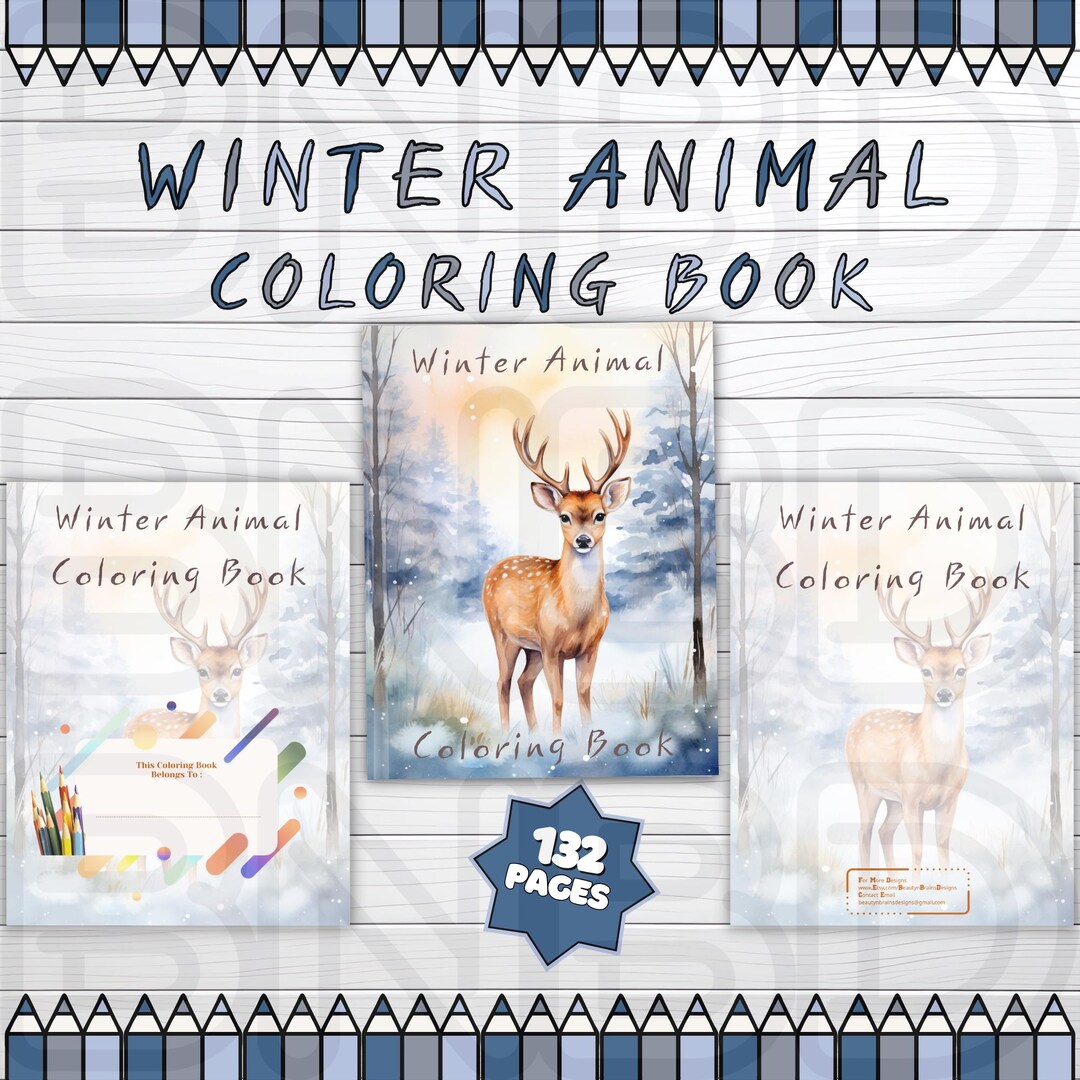 132 Winter Animal Coloring Book, Printable Pages, Snowy Wildlife