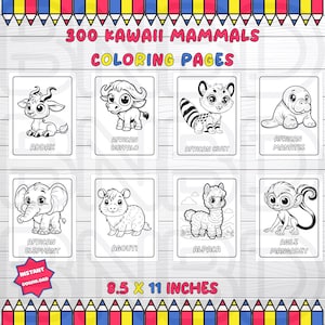 300 Kawaii Mammals Coloring Pages, Cute Coloring, Kids Activities, Educational Coloring, Animal Learning, Wildlife Coloring, Nature Coloring