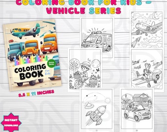22 Vehicle Themed Coloring Book, Kids Coloring Book, Printable Coloring Pages, Coloring Book Covers, Homeschool Coloring Pages, Education