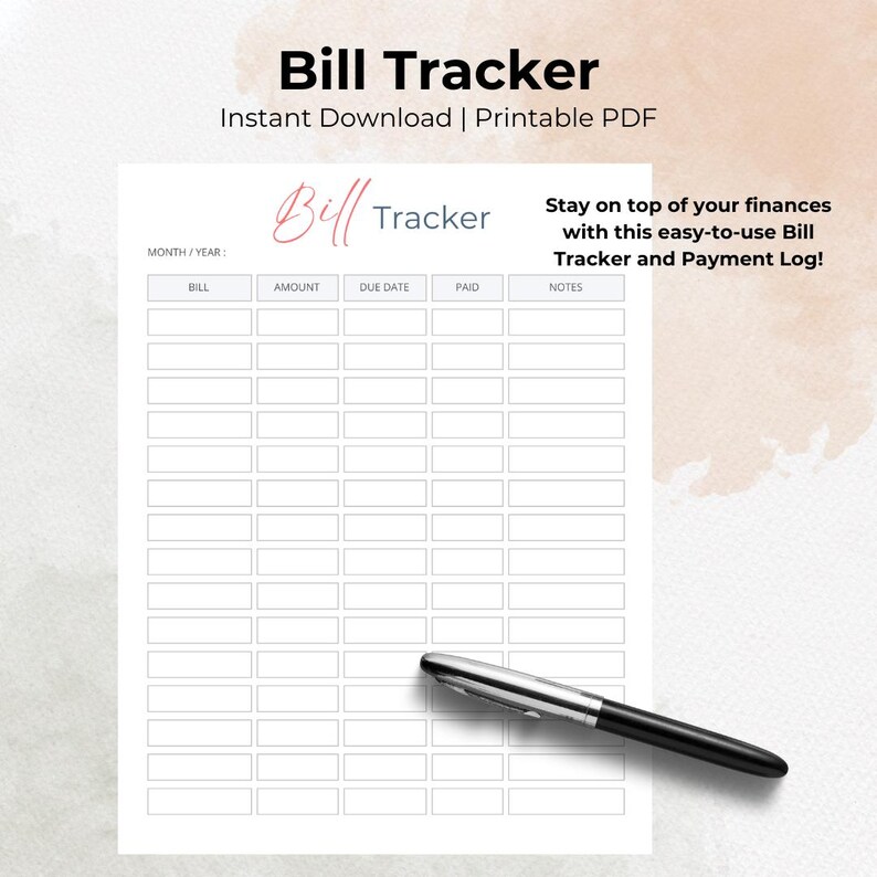 Printable Bill Tracker Template Bill Organizer Printable Bill Payment ...