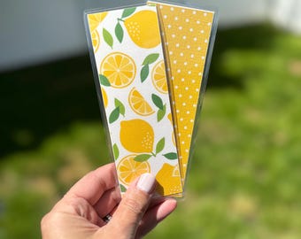 Lemon Citrus & Polka Dot Reversible Laminated Bookmark | Handmade Double-Sided Cardstock Bookmark | Gift for Book Lovers