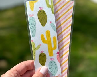 Cactus & Striped Reversible Laminated Bookmark | Handmade Double-Sided Bookmark | Cute Gift for Book Lovers