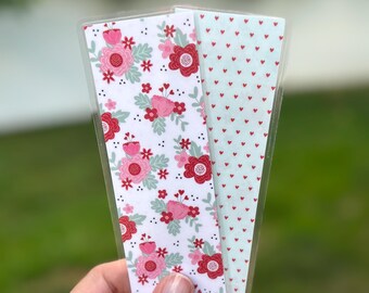 Valentine’s Day Reversible Laminated Bookmark Handmade Double-Sided Bookmark Floral Gift for Book Lovers