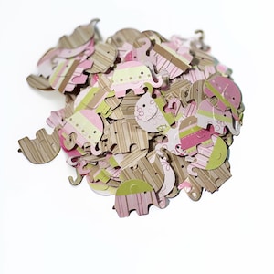 Elephant Confetti – 200 Pieces, 1” Pink & Brown Patterned Baby Shower Table Decor – Girl Baby Shower Decorations – 200 Pieces
