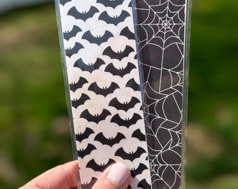 Bats & Spiderwebs Reversible Laminated Bookmark | Handmade Double-Sided Cardstock Bookmark | Spooky Halloween Gift for Book Lovers
