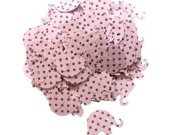 200 Elephant Confetti | 1” Pink with Brown Polka Dots | Baby Shower Decor | Circus Theme Party Table Scatter | Baby Girl Birthday Confetti