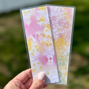 Happy Faces & Floral Reversible Laminated Bookmark | Handmade Double-Sided Cardstock Bookmark | Gift for Book Lovers