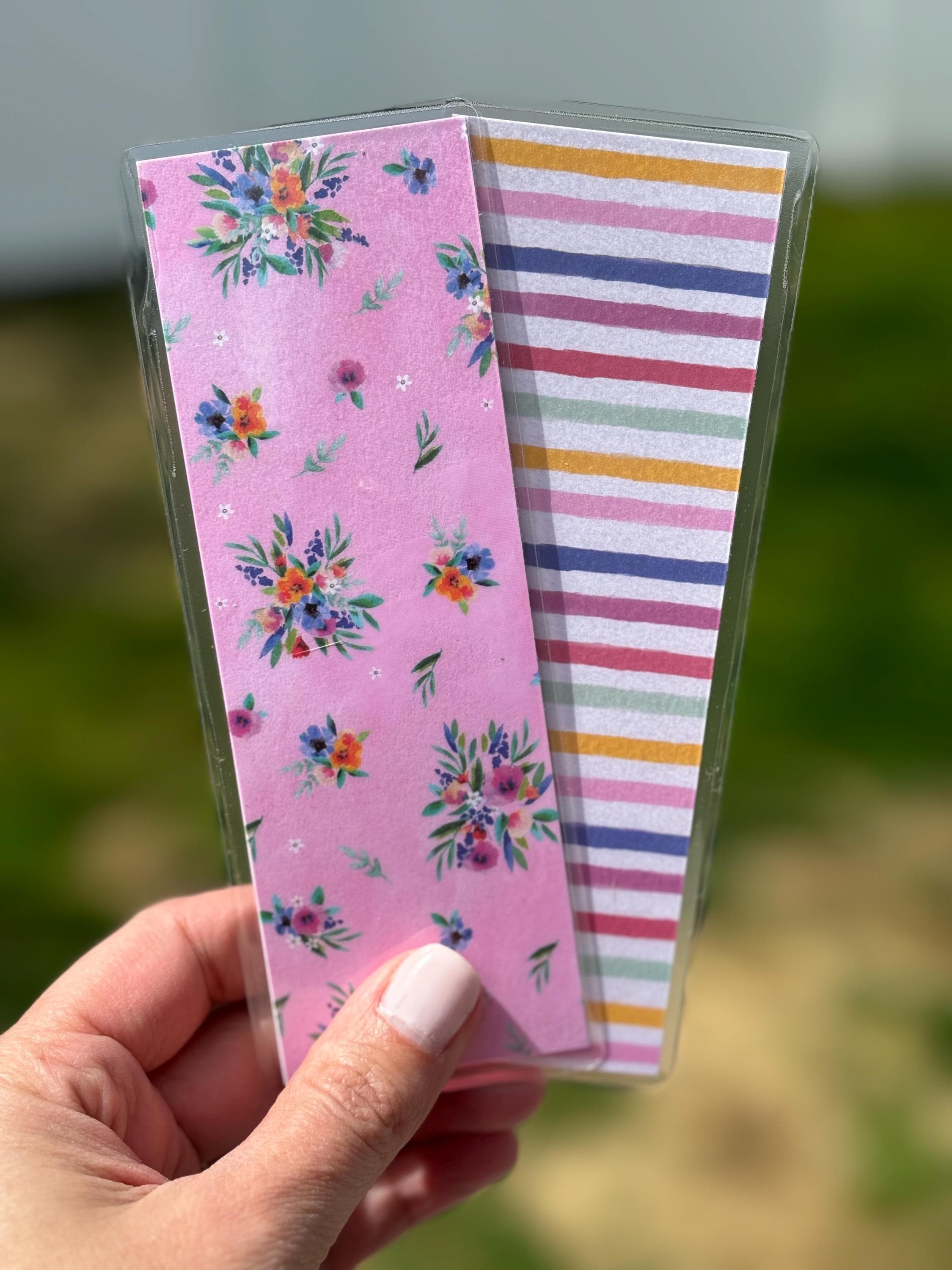 Floral & Stripes Reversible Laminated Bookmark | Handmade Double-sided ...