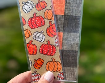 Pumpkins & Orange-Black Reversible Laminated Bookmark – Handmade Double-Sided Cardstock Bookmark | Halloween Fall Gift for Book Lovers