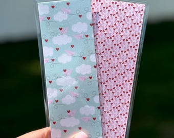 Valentine’s Day Reversible Laminated Bookmark Handmade Double-Sided Bookmark Floral Gift for Book Lovers