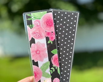 Floral Roses & Polka Dots Reversible Laminated Bookmark | Handmade Double-Sided Bookmark | Gift for Book Lovers