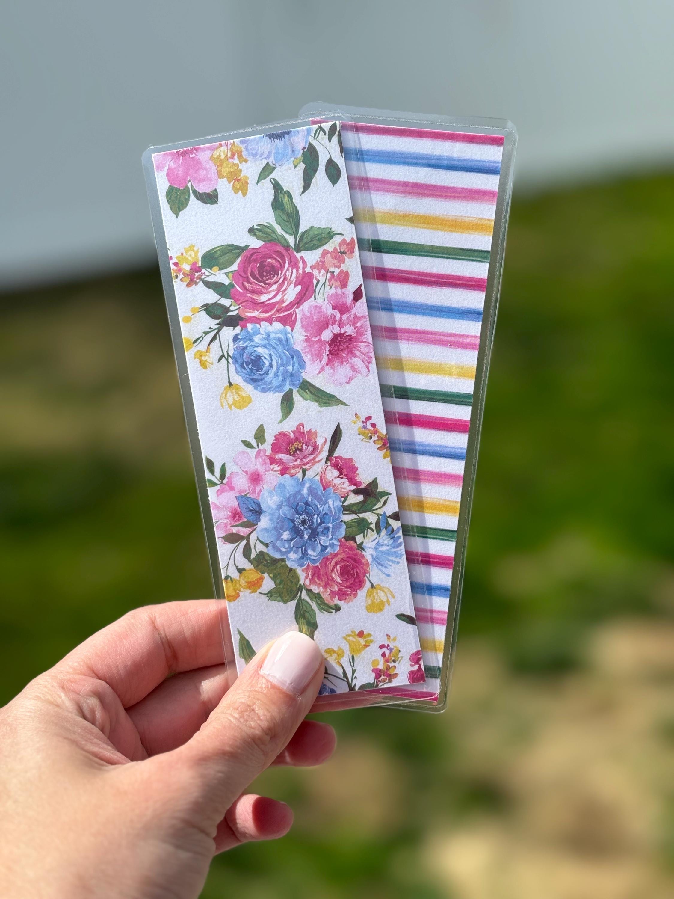 Floral & Stripes Reversible Laminated Bookmark | Handmade Double-sided ...