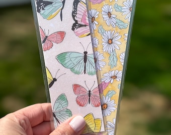 Butterflies & Flowers Reversible Laminated Bookmark | Handmade Double-Sided Bookmark | Floral Gift for Book Lovers