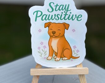 Stay Pawsitive Sticker 3.05x3.75 Dog Reading