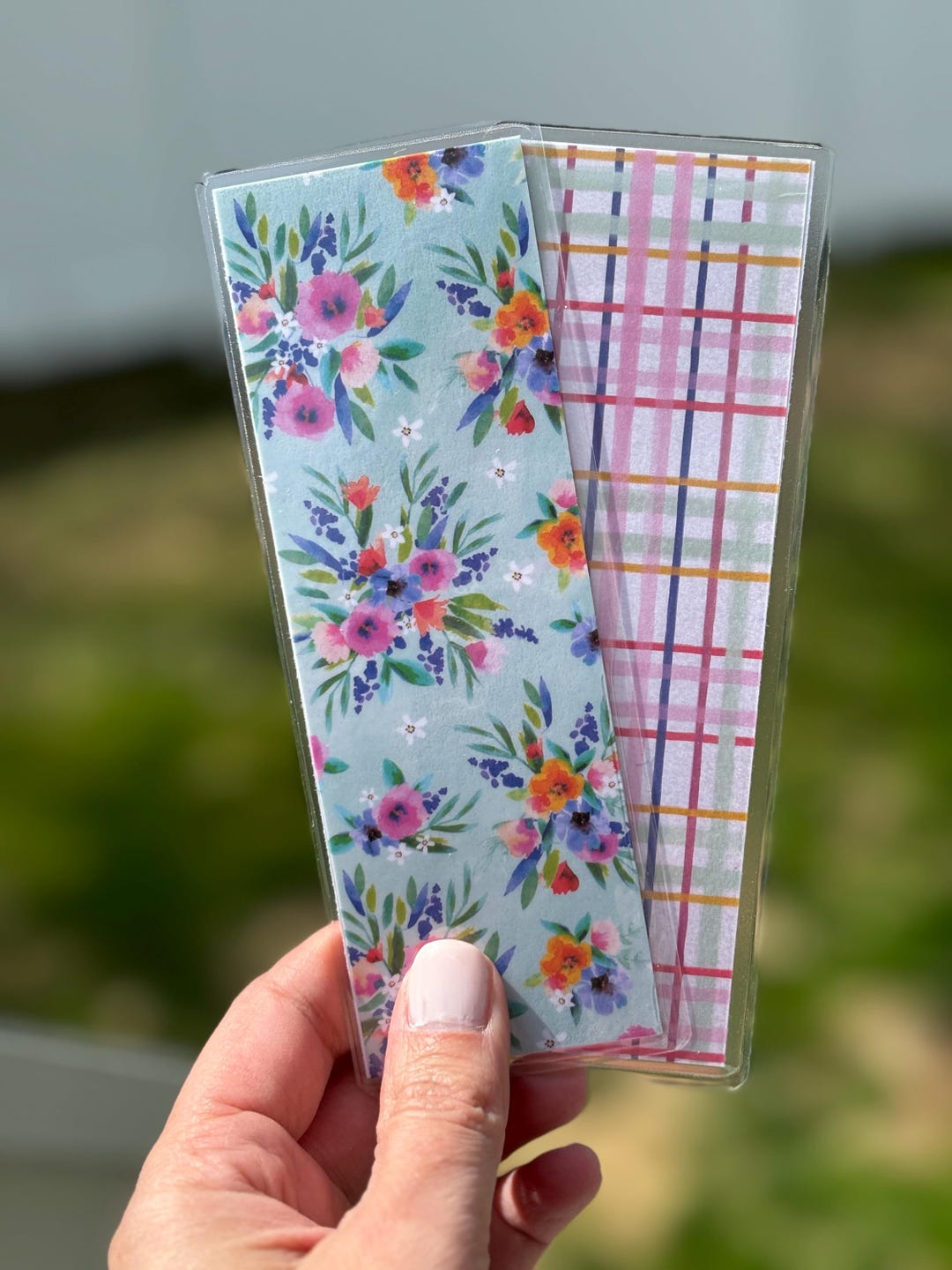 Floral & Stripes Reversible Laminated Bookmark | Handmade Double-sided ...