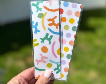 Balloon Animals & Polka Dots Reversible Laminated Bookmark | Cute Double-Sided Handmade Bookmark | Fun Gift for Kids Book Lovers