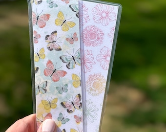 Butterflies & Flowers Reversible Laminated Bookmark | Handmade Double-Sided Bookmark | Floral Gift for Book Lovers