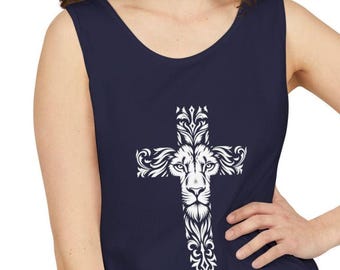 Lion Cross Tank Top | Christian Faith Cross Graphic Tank