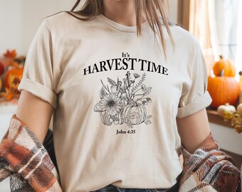 Harvest time womens Tee shirt, Christian shirt, Fall Shirt with Pumpkins and John 4:35, Christian, Revival Jesus Tee, Harvest Time Tee