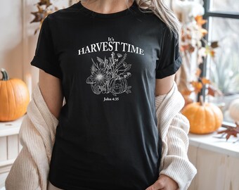 It's Harvest Time Christian Faith Shirt, John 4:35, Fall Shirt with Pumpkins, Women, Revival Jesus Tee, Harvest Time Tee, womens shirt