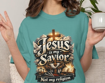 Jesus Is My Savior graphic T-shirt | Christian faith typography, cross design