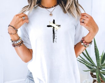 King of Kings Unisex Garment-Dyed T-shirt, Faith Christian Women's Shirt, Cross Crown Tee, Religious Graphic Top, Christian Apparel