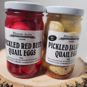 Pickled Quail Eggs Duo: Red Beet & Jalapeno - 8oz Jars