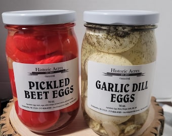 Huevos en escabeche: sabores de remolacha roja y eneldo con ajo - Frascos de 2 pintas