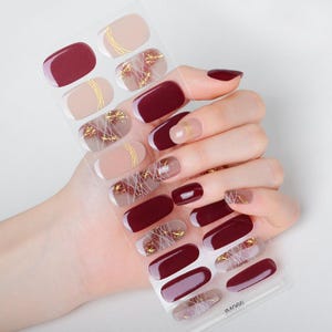 Gold-Dusted Red Elegance Gel Nail Wraps｜Semi-Cured Nail Wrap |Overlay Nail | |Nail Strips |Nail Stickers |Elegant Nail |Easter Gift For Her