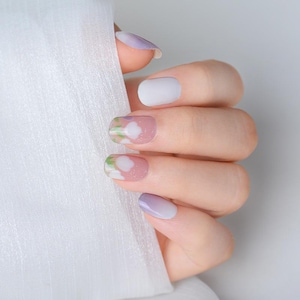 Purple Floral Gel Nail Wrap |  Classic Nails |Nail Strips | Nail Stickers | Elegant Nail Art | Semi-Cured Nail Wrap | Easter Gift For Her