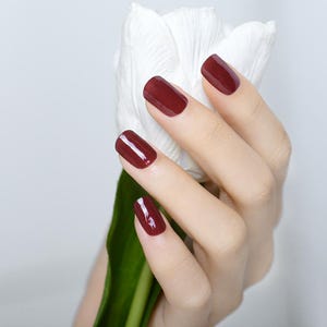 Burgundy Red Gel Nail Wraps | Classic Nail Design | Spring Nail Strips | Elegant Nail Art | Semi-Cured Nail Wrap | Easter Gift For Her