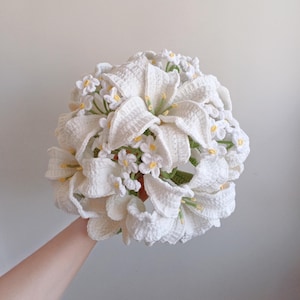 Häkeln Sie weiße Brautblumenstrauß, fertiges Produkt, Tulpe, Lilie, Jahrestag, Geburtstag, Staffelung, Freundin, Mutterliebe für immer Geschenk