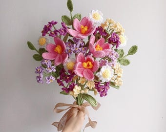 Crochet, handmade, knit flower, flower, bouquet, unique, DIY, knit, custom, knitting patterns,floral fiber art, gift, Valentine’s Day gift